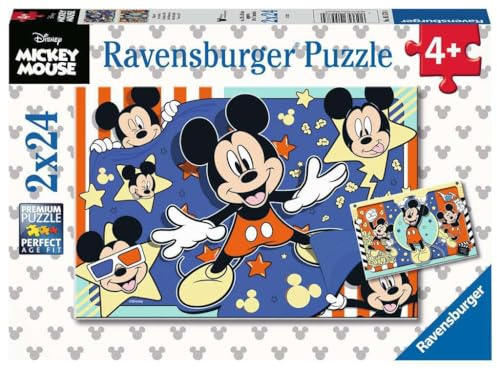 Ravensburger Puzzle Disney Micky Maus Film ab! - 2x24 Teile Puzzle ab 4 | 2x24 Teile Disney Micky Maus Puzzle, Kinderpuzzle ab 4 Jahre, Ravensburger Qualität