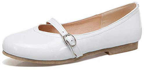 MJIASIAWA Women Ballet Flat Ballerinas Dance Closed Toe Dolly Shoes Girls Mary Jane Bride Wedding Walking Comfy Flats White Size 6 UK/40 Asian
