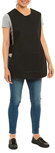 ER Direct Womens Home Work Kitchen Catering Cleaning Bar Plus Size Plain Coloured Large Pocket Side Fastening Tabard Apron (Black, L)