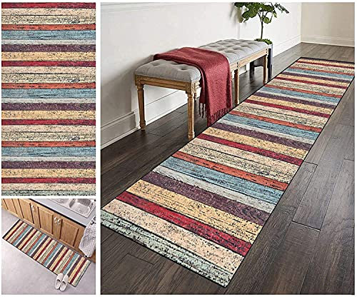 ZVEZVI Teppich Läufer Flur Küche rutschfest Waschbar Braun und Grau Geometrische Muster 40x60cm Bunter Modern rutschfest Waschbar Vintage Kücheläufer Teppichläufer Polyester Meterware Anpassbar