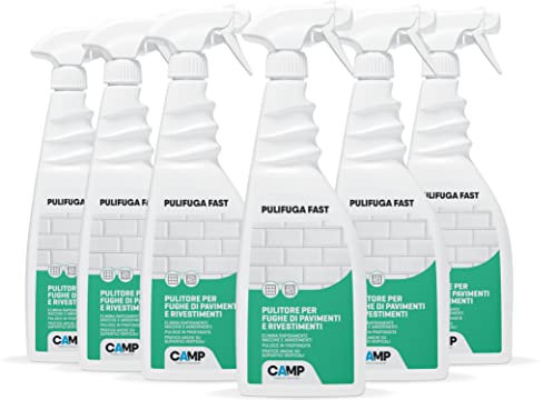 CAMP Pulifuga Fast - Pulisci Fughe Pavimenti Piastrelle e Rivestimenti, Pronto all'Uso, Detergente Pulizia Fughe Pavimento ad Azione Rapida, Rimuove Aloni e Annerimenti, Prodotti Pulizia Casa, 6x750ml