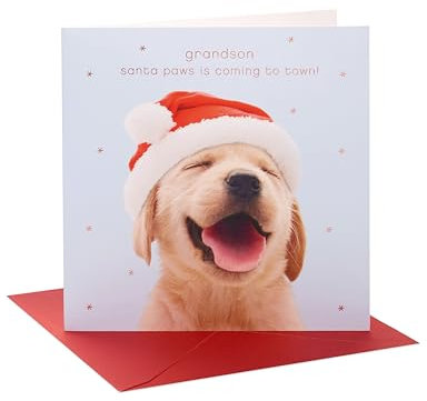 UK Greetings Weihnachtskarte für Enkel – niedliches Hunde-Design