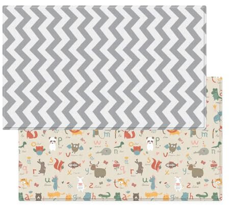 Baby MAT - PLAYMAT - DWINGULER Slim - Zigzag Grey - MEDIUM 180 * 140 * 8mm - Wendbar, Weich, Schadstofffrei, Wasserdicht, rutschfest, CE Zertifiziert