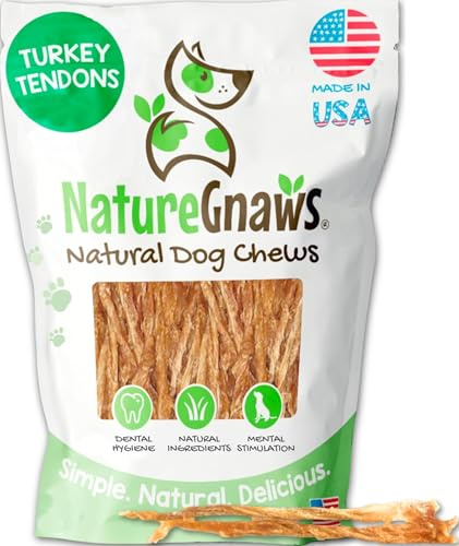 Nature Gnaws USA Turkey Tendons for Dogs (8oz) - Delicious Grain Free Reward Snack for Small, Medium & Large Breeds - Premium Natural Dog Chew Treats