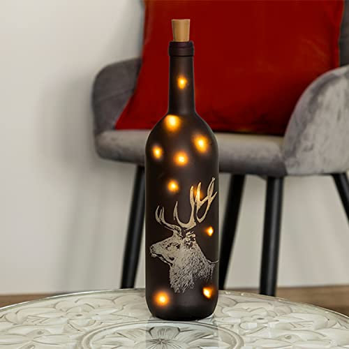 INDA-Exclusiv Große Weihnachtsdeko LED-Deko-Glas-Flasche Rentier Elch Hirsch Flasche Lichterkette warmweiß H37cm