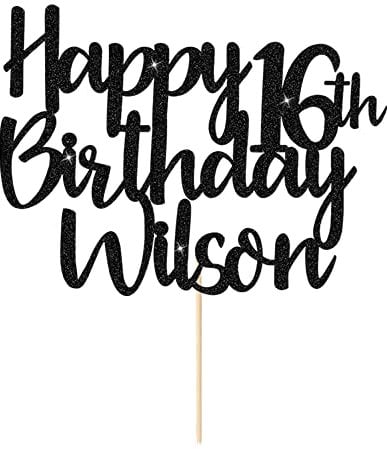 Cake Topper Happy Birthday Cake Topper Personalised Cake Toppers 11 Colors Cake Decorations with Any Name Age for 1st 10th 16th 18th 20th 21st 30th 40th 50th 60th 70th 80th (Black)