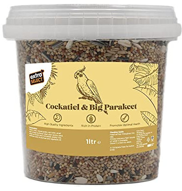 Extra Select Cockatiel & Big Parakeet Food: Complete High-Protein Bird Seed Mix for Indoor Birds - 1 Litre Bucket