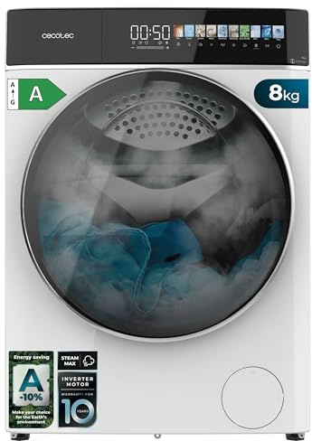 Cecotec Lavadora Carga Frontal Bolero Dresscode 8900 Inverter Fullcolor A | 8Kg, 1400RPM, Pantalla Fullcolor 10,3, 16 Programas, Motor Inverter Plus, Bajo Consumo, Puerta XXL, Vapor, Blanco