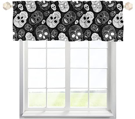 One Lover Totenkopf Scheibengardine Bistrogardine mit Stangendurchzug Stores Gardinen Schals Landhausstil Fensterschal für Badezimmer Klein Fenster Multicolor 137x45cm,2 Stück