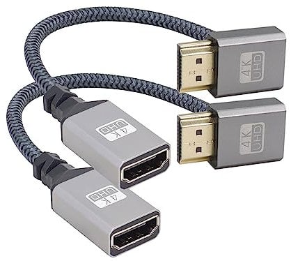 RIIEYOCA Cable trenzado UHD 4K HDMI a HDMI de 90 grados, 0,56 pies, 18 Gbps de alta velocidad 2.0, soporta 4K @ 60 Hz, 1080p, HDCP 2.2, ARC, 3D (2 unidades)