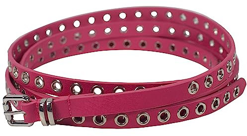 fashionchimp Doppelgürtel für Damen, Wickelgürtel mit Lochnieten-Besatz und Silber-Schließe, Breite ca. 1,5cm (Rosa)