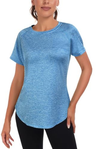 Jlowesun Sportshirt Damen Kurzarm,Leichtes Atmungsaktiv Funktions Back Mesh Sport Oberteile Damen,Rundhals Sport Top Frauen Passend für Fitness Laufshirt Yoga