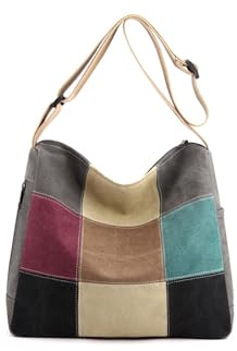 CORIOS Damen Canvas Schultertasche Mehrfarbig Spleiß Umhängetasche Große Tragetasche Henkeltaschen mit Mehreren Taschen Casual Leichtgewicht Handtasche Tote Beutel Grau