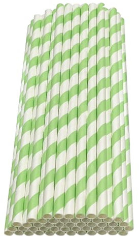 Haobase 50Pcs Paper Drinking Straws, Biodegradable Paper Straws for Drinking Cocktail, Coffee, Cold Drinks (Stripes Pattern) (White/Light Green Stripes)