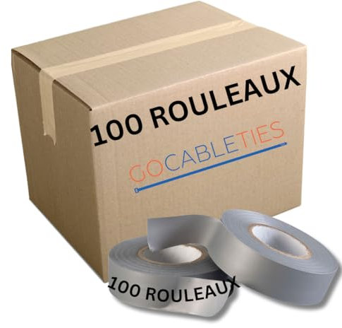 GOCABLETIES - Ruban adhésif isolant électrique Argent - 19 mm x 20 m - résistant, autocollant - protèger, regrouper, réparer des câbles - 100 rouleaux