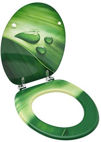 ShGaxin Asiento de Inodoro con Tapa, Tapa WC, Tapadera WC, Cubierta Asiento Inodoro, Tapas para WC, Tapa del Inodoro, MDF Verde diseño Gota de Agua