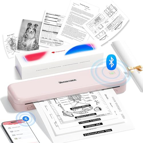 Phomemo M834 Imprimante Portable A4, Imprimante Thermique Portable 300dpi, Connexion Smartphone Via Bluetooth, Supporte Le Papier Thermique A4 (210x297mm), 80mm, 53mm, Portable sans Fil
