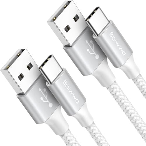 Baiwwa Cavo USB C 1.5 Metri, Cavo USB Type-C Ricarica Rapida 3.1A, 2Pezzi USBC Cavi per iPhone 15 16 Pro, Samsung Galaxy S25 S24 Plus, A15 A16 A55 A35 -Bianco