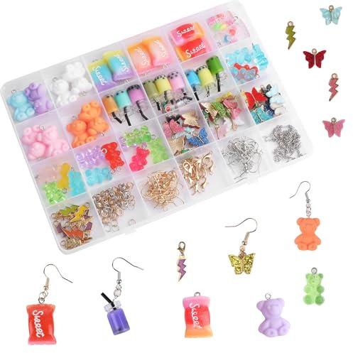 Getyjoe Anhänger Set 152 Stück Mini Bubble Tea Schlüsselanhänger Bär Anhänger Kit, Schmetterling Candy Ohrringe Selber Machen Set Coole Sachen für Mädchen Kinder