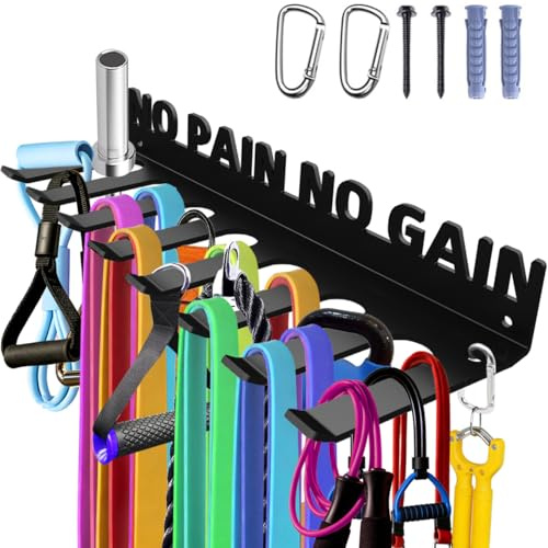 Home Gym Accessories Organization Storage Rack Equipment For Home 8 Hook Wall Hanger Display Gear Barbells Resistance Bands Jump Ropes Lifting Belt Hanger Accessories Hardware Included NO PAIN NO GAIN