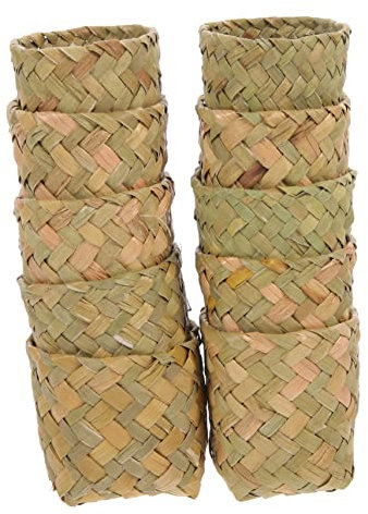 DOITOOL 10Pcs Mini Woven Straw Square Baskets, Natural, Rustic Woven, Wedding & Party Decor