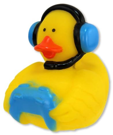 Gaming Badeente – Ca. 5 cm Groß, Aus Vinyl, Trägt Controller und Headset, 3 Farben Wählbar: Blau, Schwarz, Grün (Blau)
