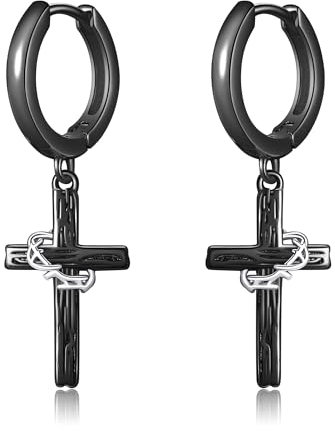 Schwarze Kreuz Ohrringe Sterling Silber Kreuz mit Dornen Ohrhänger für Männer Kreuz Schmuck für Männer