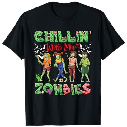 Chillin' With Zombies Halloween Group Zombies Costume Girl T-Shirt
