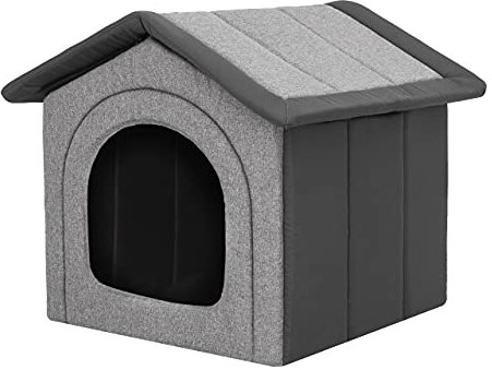 Hundehöhle Hundehütte Hundebett Hundebox - Graphit + Schwarzes Oxford - R5: 60 x 70 x 63 cm - Indoor/Outdoor Katzenhütte Hundehaus Hundestrandkorb Hundekorb