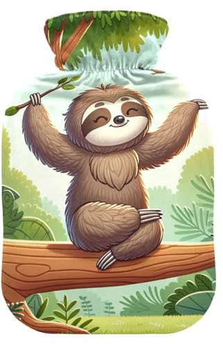 Yoga Sloth Hot Water Bottle with Soft Cover Hand Feet Warmer Hot Water Bag for Neck and Shoulder Pain Relief, 2 Liters