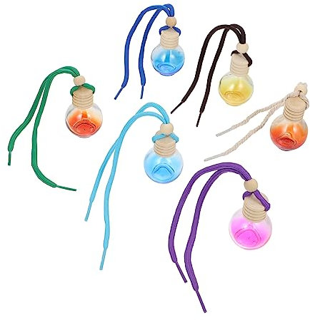 GARVALON 6 Stück Kleiner Glas Parfümflaschen 12ml Nachfüllbare Auto Aromatherapie Diffusoren Hängender Innenraumduft Anhänger für Rückspiegel Rauch und Geruchsbeseitigung