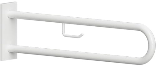 Brillantbad BELP Stützgriff mit Toilettenpapierhalter & Abdeckung Eisen Weiß 616x100x250 mm, 120 kg Traglast für Bad & WC >> zum Bohren