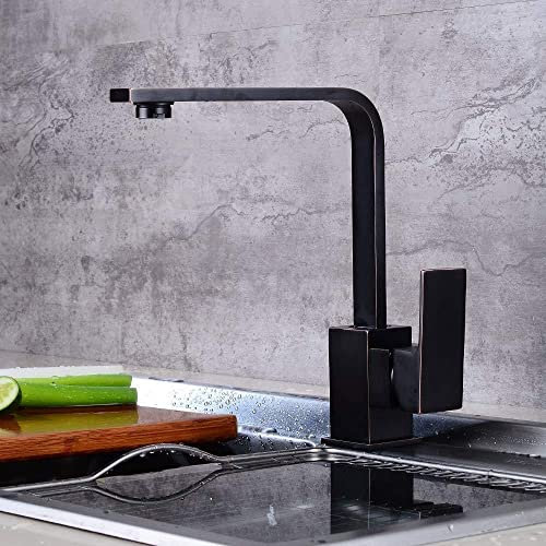 GKJHTED Kitchen Sink Mixer Tap,Single Hand Square Lever Brass Body Black Bubbler Flow Nozzle Monobloc Faucet Suitable for Home Commercial
