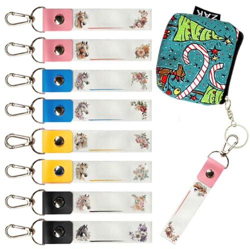 OLYCRAFT 8Pcs Porte Clés Étiquettes Nominatives Crochets 13x2cm Cheval Thème Vierge Porte Clés Cuir PU et Coton Étiquettes Porte Clés Personnalisées Plaque nom pour Sac à dos Bouteilles