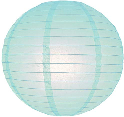5 x Hellblau Lampions 75 cm aus Reispapier mit Eisern Rahmen Große Papierlaternen