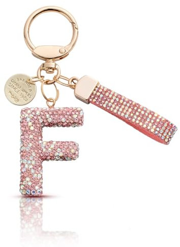 MORSUNBELA Portachiavi Ragazza Portachiavi lettera F Portachiavi Glitter Strass portachiavi donna, Porta Chiavi Personalizzati - Rosa