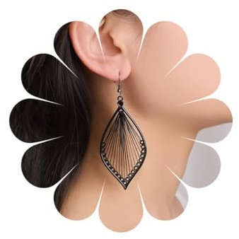 Inilbran Boho Vintage Blatt Ohrringe - Schwarz Hohler Stamm Tropfen mit Großem Zopf Haken Schmuck für Frauen