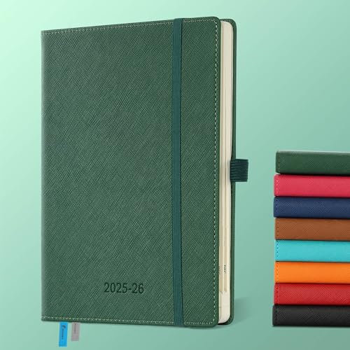 IN-LUXPRO Kalender 2025 2026 Wochenplaner,18-Monate Buchkalender (Jul.2025-Dez.2026) Monatskalender mit Ausgaben & Notizseiten A5(21.9 x 16.4 cm),mit Vegan-Leder & Notizseiten,Grün.