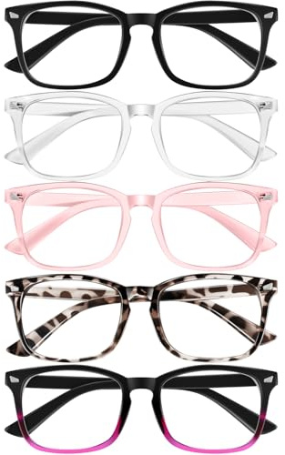 Okany 5 Pack Reading Glasses Blue Light Blocking Women Men, Square +3.50