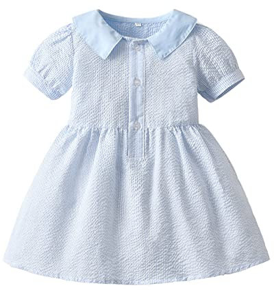 Kinder Kleinkind Baby Mädchen Frühling Solide Kurzarm Prinzessin Kleid Magischer Blumenladen (Blue, 18-24 Months)