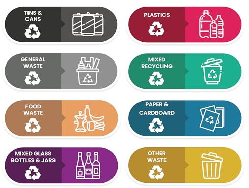 RDLCAR Recycling Stickers for Bins Self Adhesive Vinyl 150 x 50mm Bin Labels General Waste Sticker Weatherproof Self-Adhesive Durable Stickers for Bins