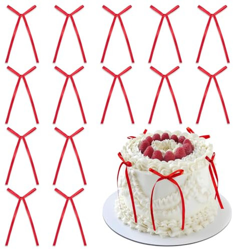 30 Stück Tortendeko Rot, Schleifen Rote Deko, Hochzeitstorte Deko Cake Topper Geburtstag, Rote Schleifen Deko für Valentinstag Geburtstag (Rot)