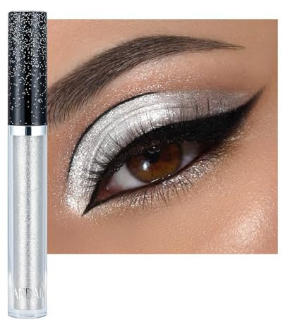 Lilbitty 1 Stück Glitzer Lidschatten Flüssigpigmente Metallisch Glanz Funkelnd Smokey Eye Look Schimmer Silber Silberne Perlmutt-Glitzer-Lidschattenflüssigkeit