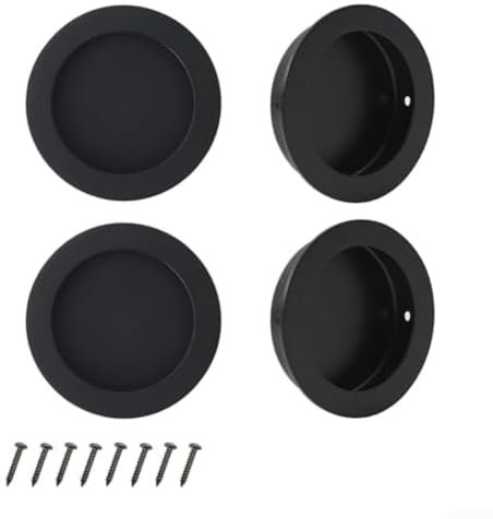 Bulevisiter Lot de 4 poignées de porte rondes encastrées - 70 mm - Noir - Pour portes coulissantes de placard de poche, armoires