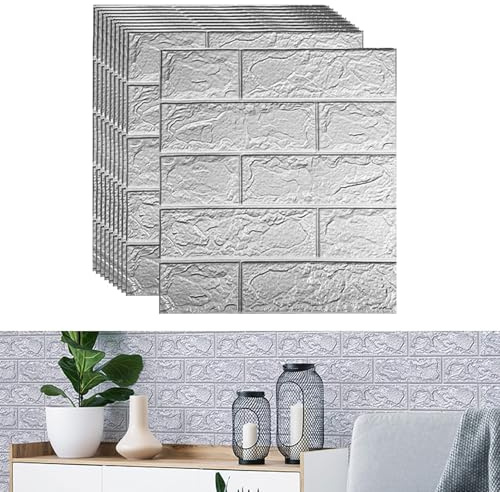 20 PCS 3D Brick Wallpaper, 13×15’’ DIY Self Adhesive Wall Tiles, Waterproof,Masonry Effect, Home Decoration, 3D Wall Panel,Suitable for Kitchen, Bathroom, Living Room (Gray, 20-Pack 13x15 in)