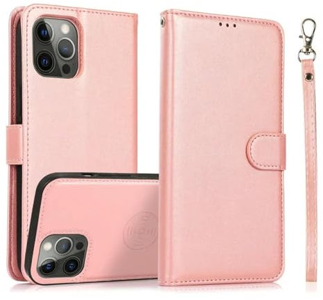 RNOZX Custodia a portafoglio in pelle con chiusura magnetica 2 in 1 per iPhone X XS, con slot per carte e cover staccabile (per iPhone X XS/oro rosa)