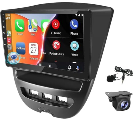 Slakerbe Android 13 Autoradio 2 Din mit Carplay Android Auto kompatibel mit Peugeot 107 Citroen C1 Aygo 2004-2014, 2G+32G 10 Zoll Auto Radio Stereo mit Bluetooth Navi WiFi FM RDS Rückfahrkamera Mic