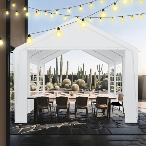 UISEBRT Robustes Partyzelt 3x6 m mit 170g/m² PE-Dach und 130g/m² Seitenteilen mit Fenster – Wetterfestes Gartenzelt Pavillon 3x6 für Gartenfeste, Hochzeit, Party Zelt mit Stahlrahmen, Weiß