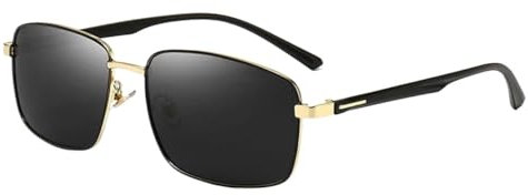 WJIAYAO Sonnenbrille Fashion Square Polarisierte Sonnenbrille Männer Fahren Sonnenbrille Männlich Vintage Pilotenbrille UV400(Black Gold)