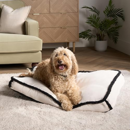 OHS Large Dog Bed, Washable Dog Crate Mattress Soft Fleece Dogs Mat Lightweight Sherpa Binded Rectangle Calming Pet Bed Mat for Dogs & Cats, Black/White